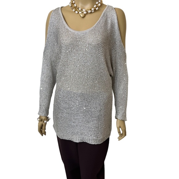 Say What Ladys Metallic Sweater With Sequence Woven in Fabric. Silver To… - Picture 8 of 10